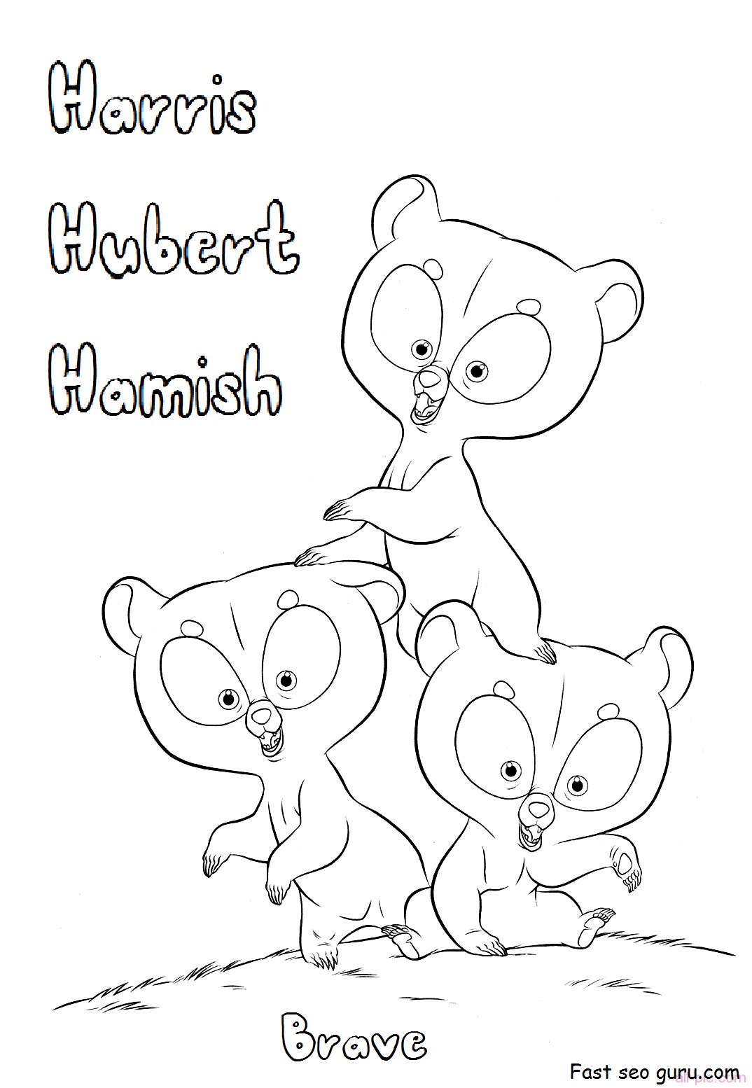 Printable Brave Harris Hubert and Hamish coloring pages